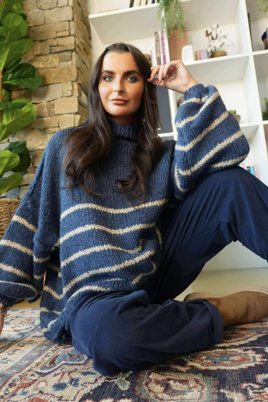 Big Softie Stripe Funnel Grunge Knit Denim 